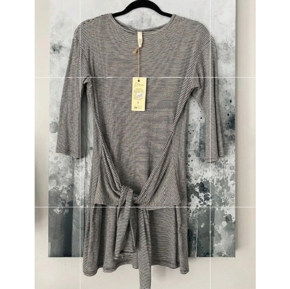 Elan Black White Stripe Tie 3/4 Sleeve Dress S NWT - Picture 2 of 5